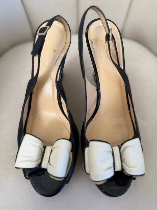 kate spade Shoes - Kate Spade NY Isola Striped Wedge Slingback Sandals black white bow Shoes Y2K 8